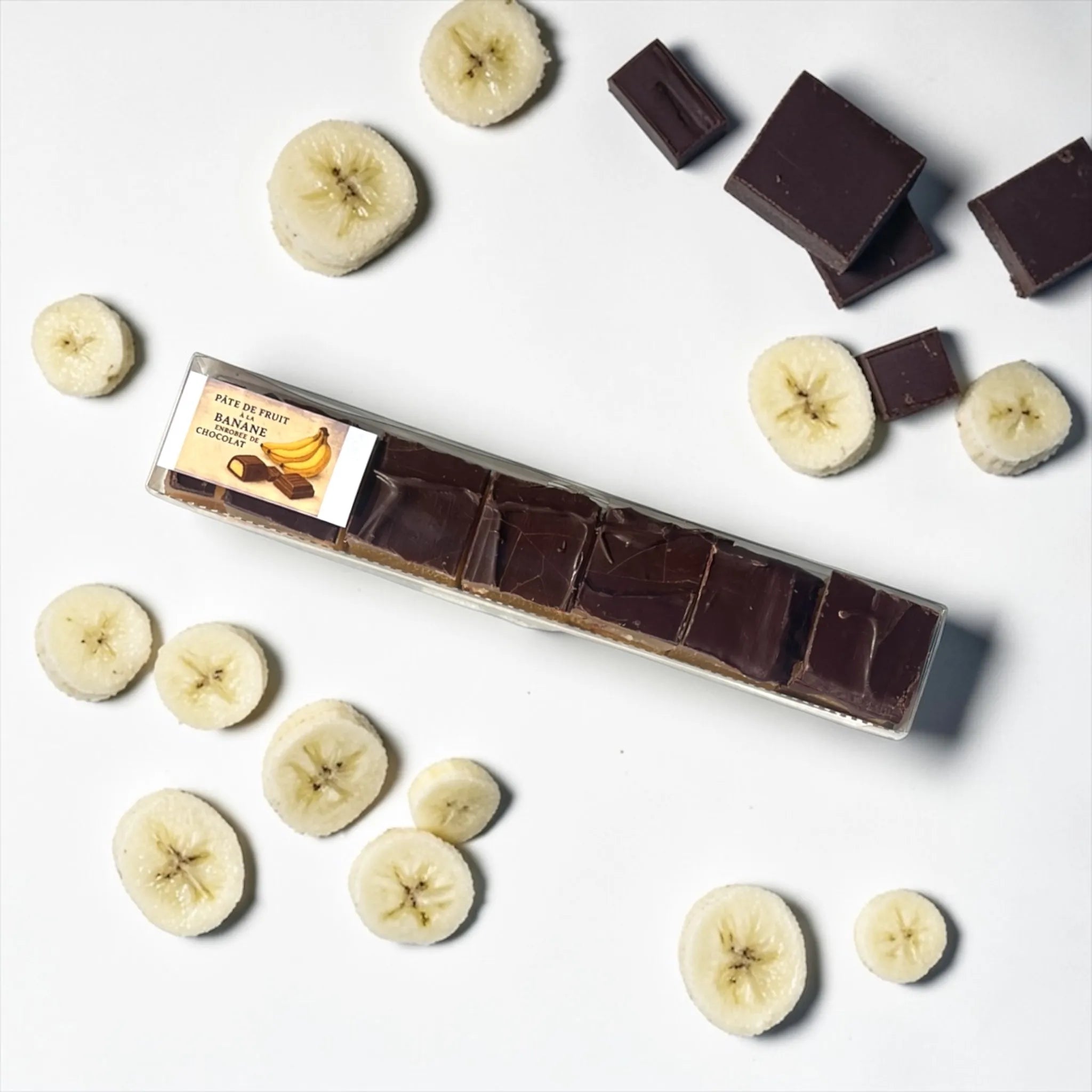 Pâte de fruits Banane enrobée de chocolat noir Tuma Yellow 70 %